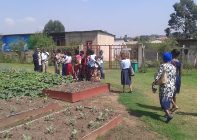 AYWD women and Ruth looking over the produce in the gardens